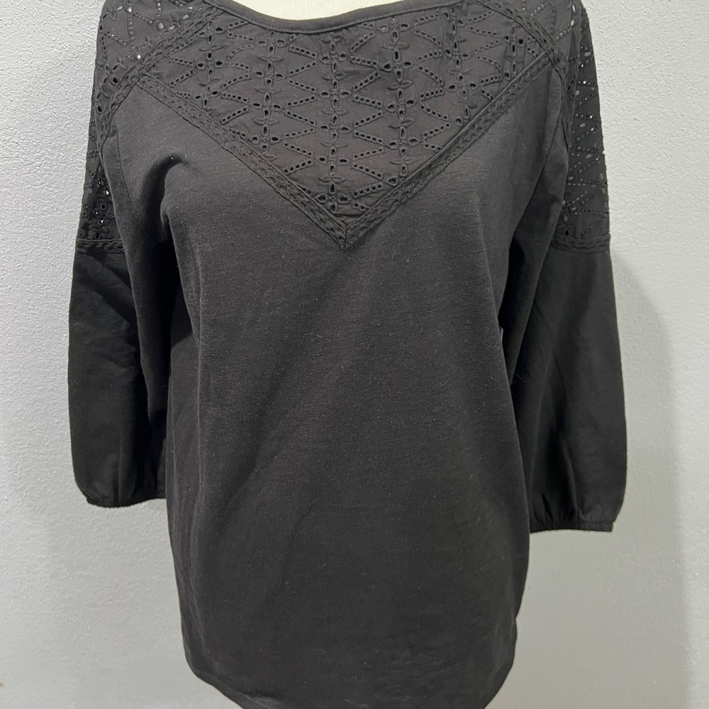 Croft & Barrow Black Embroidered Blouse, Size S, Cotton/Polyester, New - Picture 1 of 7